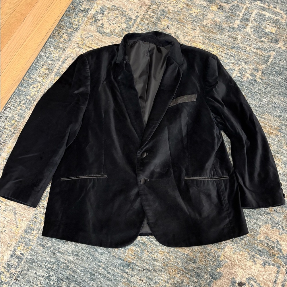 Custom Made Sewn Men's XL Black Velvet Blazer Dress Jacket